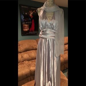 Fiesta Never Worn Silver Long Dress with scarf 2x